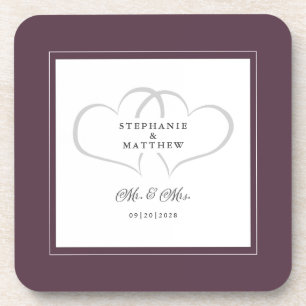 Cassis Lila Wedding Mr & Mrs. Elegant Chic Hearts Getränkeuntersetzer