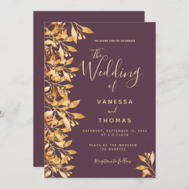 Cassis maroon botanische Skripthochzeit Einladung