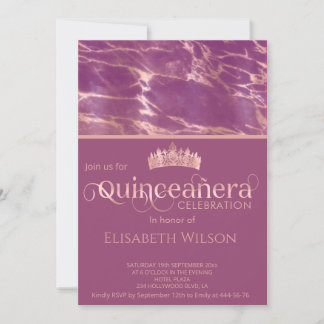Cassis Rose Goldmarmor Tiara Quinceañera Einladung