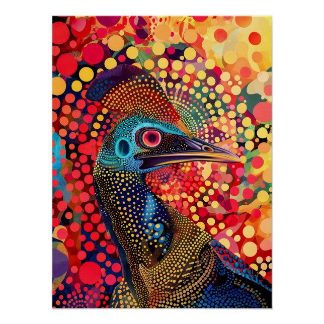 Cassowary in Aborigine Dot Art Style Poster (Vorderseite)