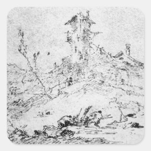 Castel Cogolo Per Andar a Trento (Pen & Tinte auf Quadratischer Aufkleber