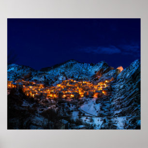 Castelmezzano, Italien - SchneeWinternacht Poster