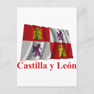 Castilla y León windet Flagge mit Namen Postkarte