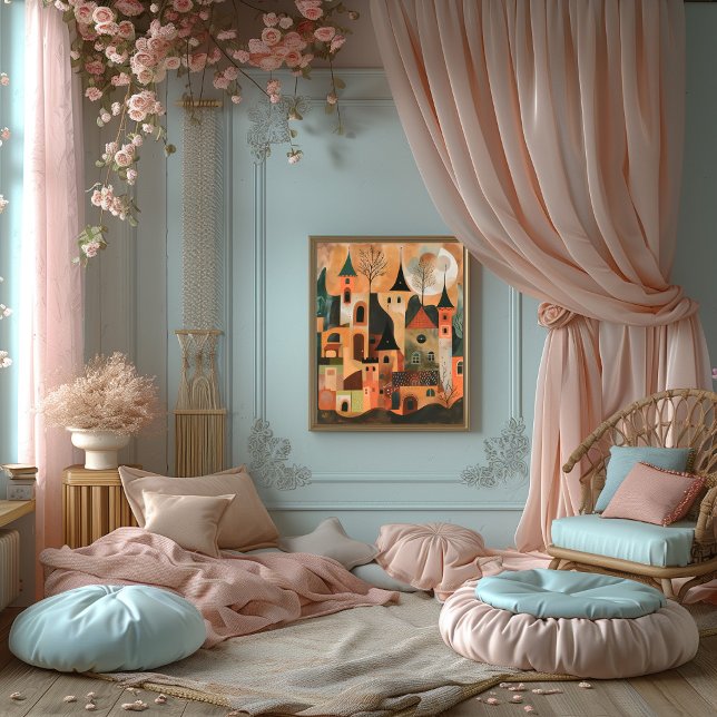 Castillo Encantado: Paisaje Folk y Naive Colorido Poster (Von Creator hochgeladen)