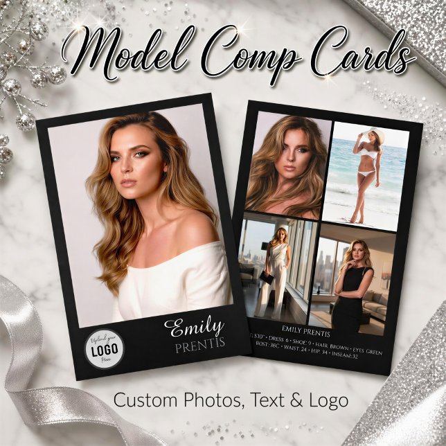 Casting Call Komp-Karten | 5 Fotos mit Logo Einladung (Model comp cards with your custom photos, text, and agency logo ideal for fashion week and castings)