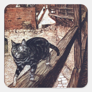 Castle Cat Rackham Illustration Quadratischer Aufkleber