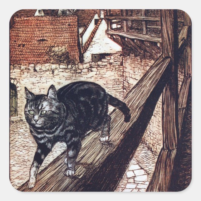 Castle Cat Rackham Illustration Quadratischer Aufkleber (Vorderseite)
