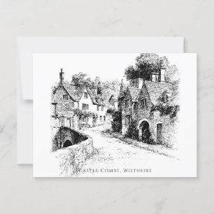 Castle Combe Village Sketch, Wiltshire England Postkarte