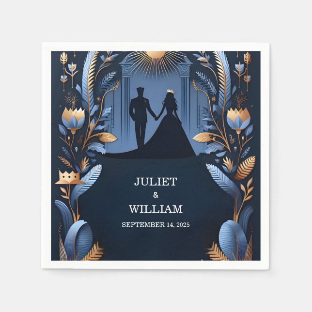 Castle Luxury Fuchsia Crown Royal Blue Wedding Serviette (Vorderseite)