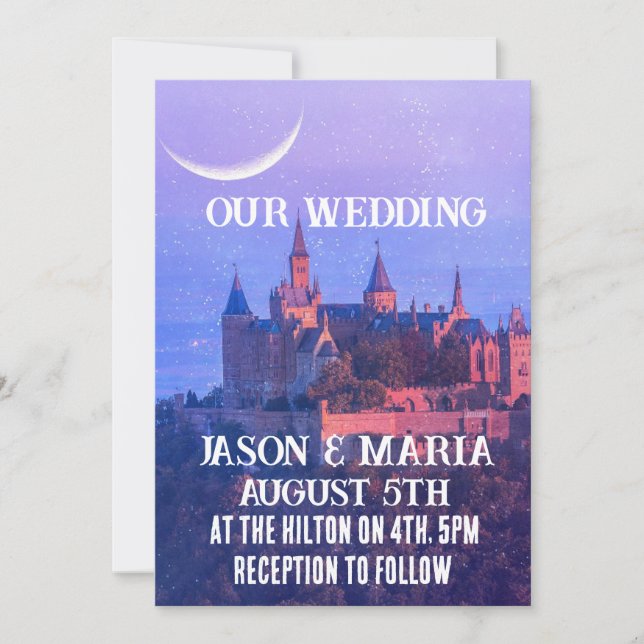 CASTLE MOON BLAUE GOTHIC CUSTOM WEDATIONS EINLADUNG (Vorderseite)