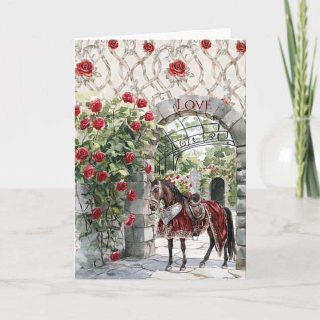 Castle Red Royal Romantic Roses Horse Karte (Vorderseite)