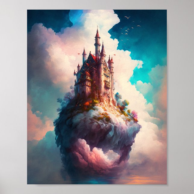 Castle Sky Clouds Fantasy Art Poster (Vorne)