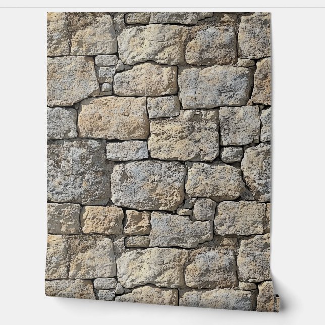 Castlecore Beige Stone Wall Tapete (Abrollen)