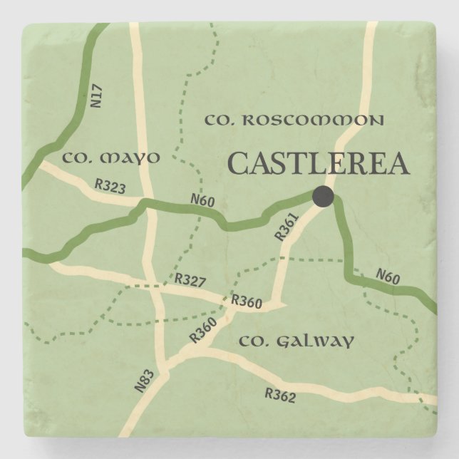 Castlerea Landkreis Roscommon Ireland Road Map Steinuntersetzer (Vorderseite)