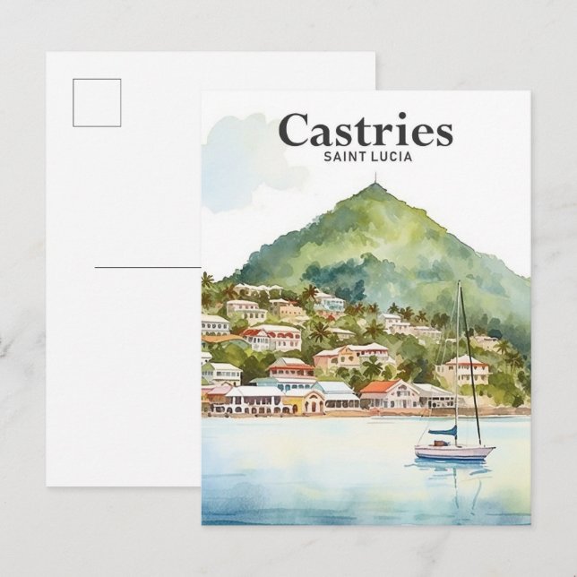 Castries Saint Lucia Malerei Postkarte (Vorne/Hinten)