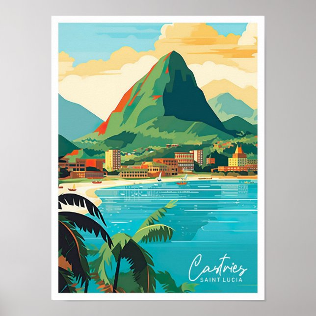 Castries Saint Lucia Vintage Reiseillustration Poster (Vorne)