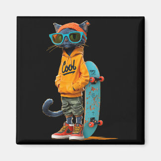 Casual cool skateboard cat costume for boys and magnet