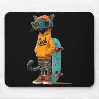 Casual cool skateboard cat costume for boys and mousepad