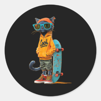 Casual cool skateboard cat costume for boys and runder aufkleber