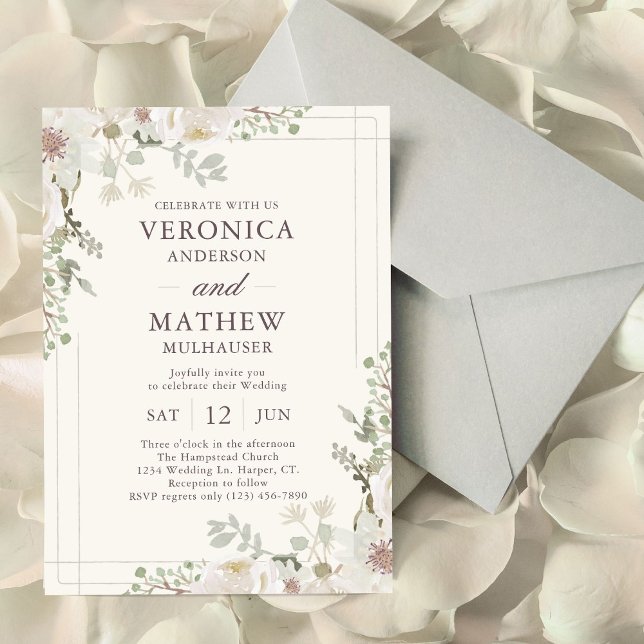 Casual Cream Spring Floral Wedding Invitations Einladung (Von Creator hochgeladen)