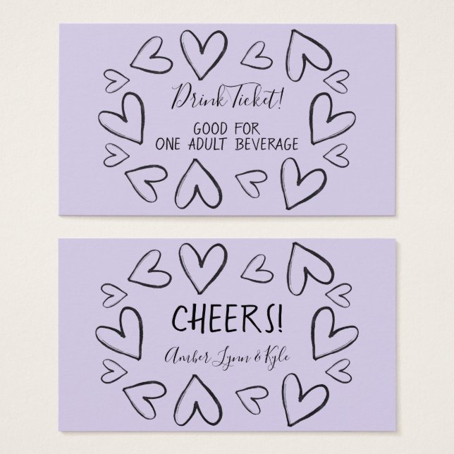 Casual Hearts, Black on Lavender Drink Tickets (Vorne & Hinten)