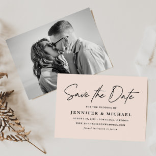Casual Script Blush Foto Save The Date