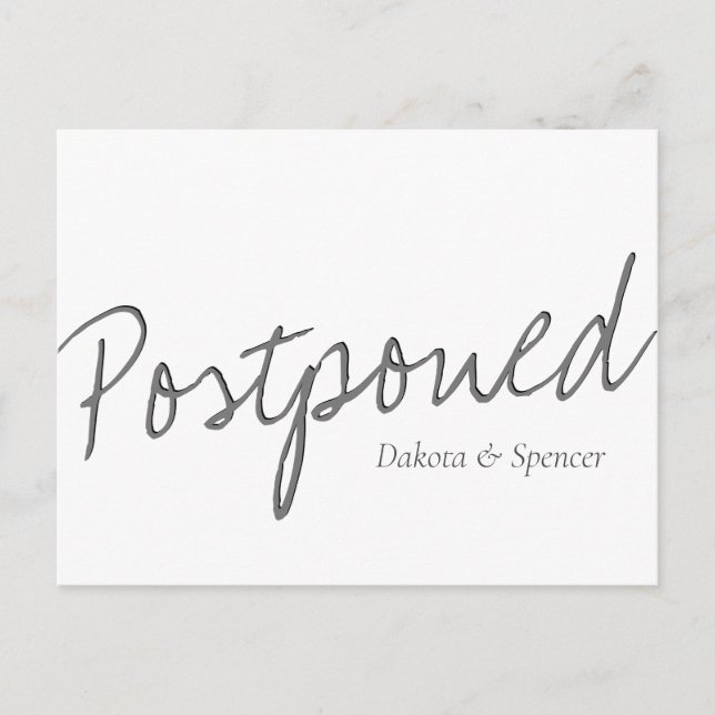 Casual Script | White Gray Postponed Wedding Postkarte (Vorderseite)