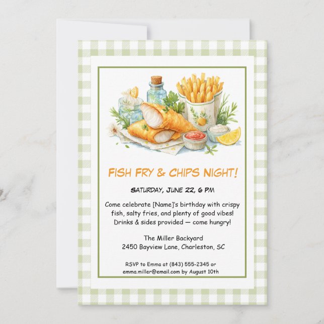 Casual Seafood - Fish Fry & Chips Birthday  Invita Einladung (Vorderseite)