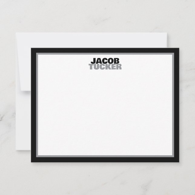 Casual Stacked Name Black & Gray Border Stationery Mitteilungskarte (Vorderseite)
