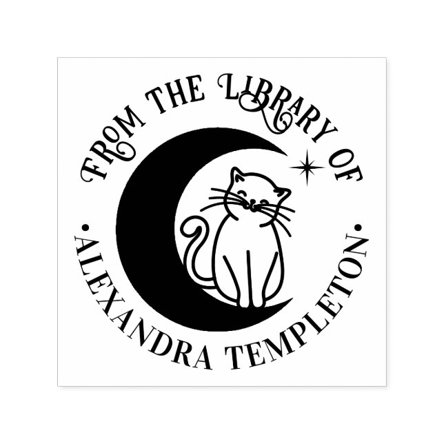 Cat #3 auf einem Crescent Moon Library Book Name Permastempel (Design)