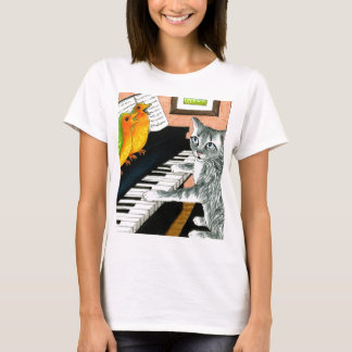 Cat 457 playing Piano Birds T-Shirt