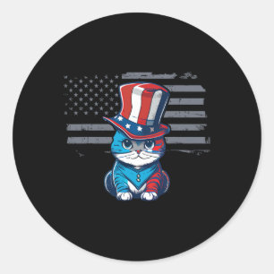 Cat 4. Juli T-Shirt US Flag Patriotische Amerikane Runder Aufkleber