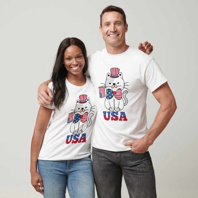 Cat 4. July Kitten USA Flag T-Shirt (Unisex)