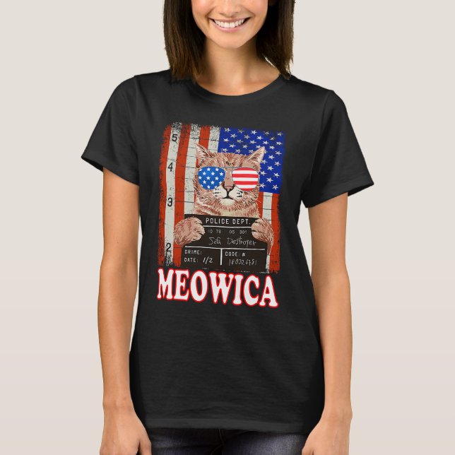 Cat 4. July Meowica Merica USA American Flag M T-Shirt (Vorderseite)