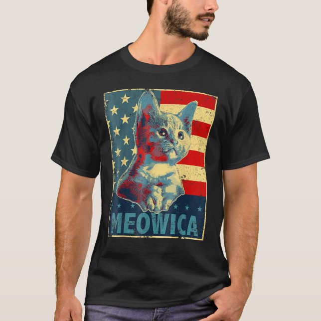 Cat  4th Of July American US Flag T-Shirt (Vorderseite)