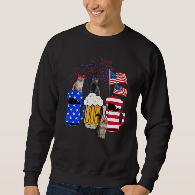Cat 4th Of July Costumes Red White Blue Beer Glass Sweatshirt (Vorderseite)