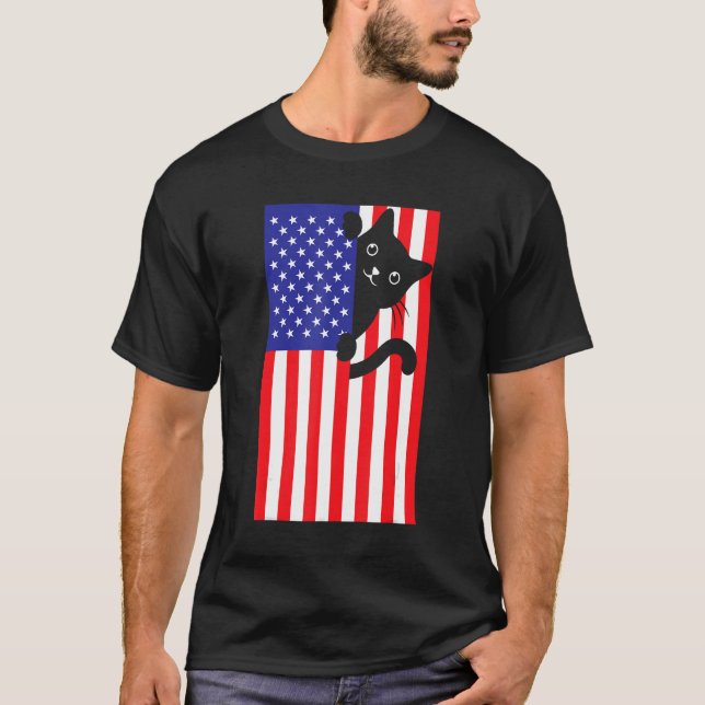 Cat 4th Of July US Flag Patriotic American 1 T-Shirt (Vorderseite)