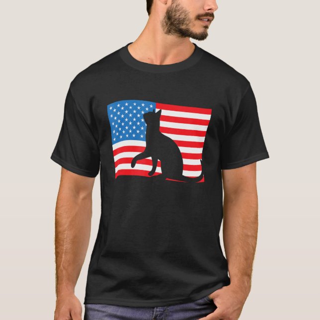 Cat 4th Of July US Flag Patriotic American T-Shirt (Vorderseite)