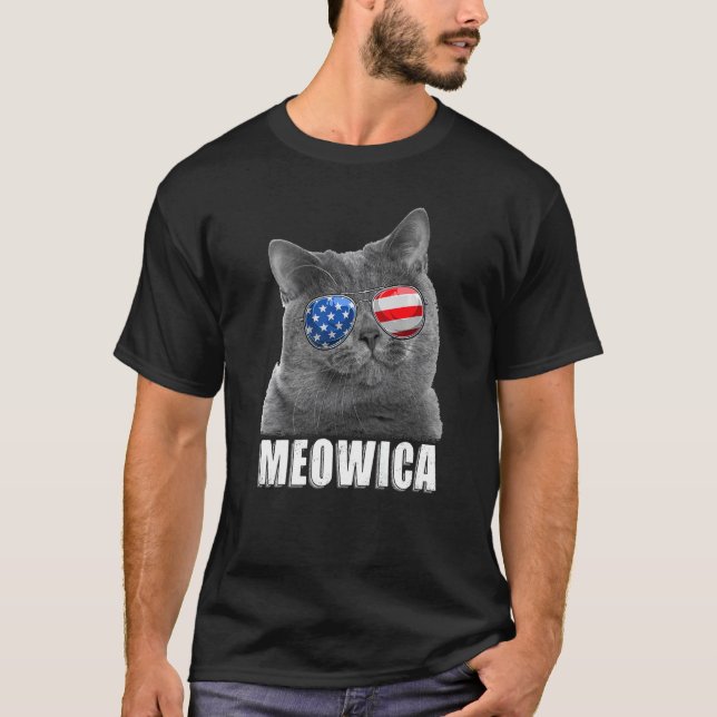 Cat 4th of July USA American Flag T-Shirt (Vorderseite)