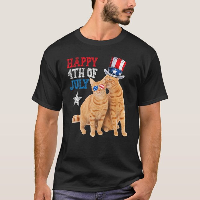 Cat 4th of July USA Flag Family Matching Couples F T-Shirt (Vorderseite)