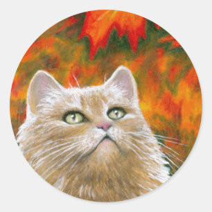 Cat 598 Persian Fall Autumn Runder Aufkleber