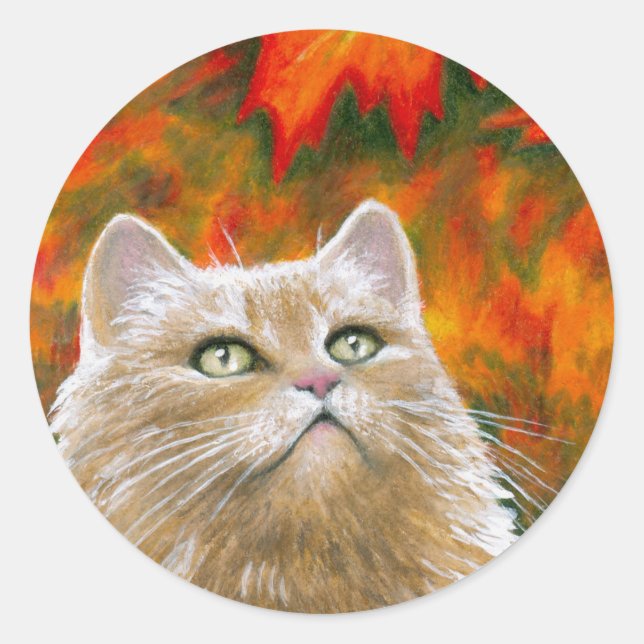 Cat 598 Persian Fall Autumn Runder Aufkleber (Vorderseite)