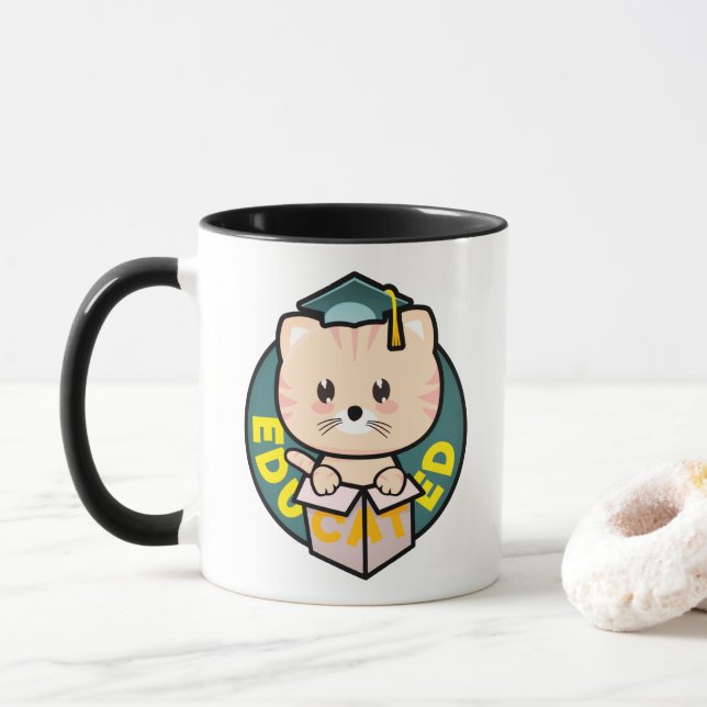 Cat Abschluss Celebration Educate Graduate Tasse (Mit Donut)