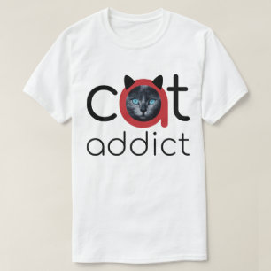 Cat Addict Black Red Blue Eyes Artwork T-Shirt