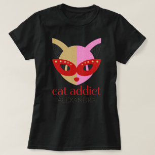 Cat Addict Niedlich Red Roink Gold Angepasster Nam T-Shirt