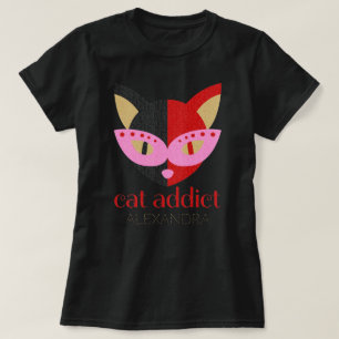 Cat Addict Niedlich Schwarz Rosa Angepasster Name T-Shirt