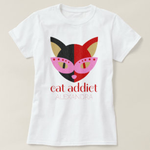 Cat Addict Niedlicher schwarz rosa Name angepasst T-Shirt