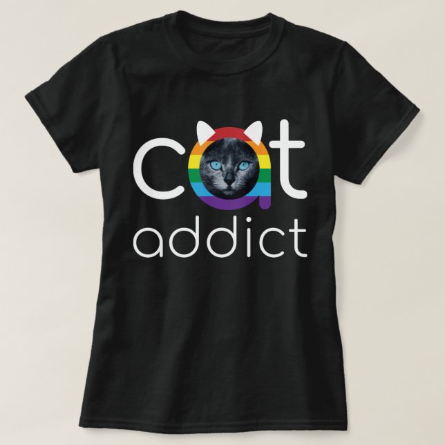 Cat Addict White Rainbow Blue Eyes Design T-Shirt (Design vorne)