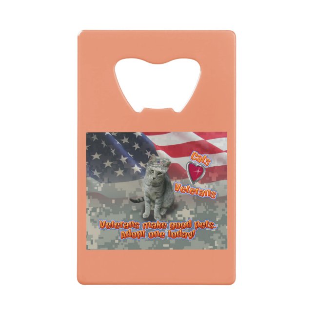 Cat Adoptiere Veteran für lebenslange Freundschaft Geldbeutel Flaschenöffner (Vorderseite)