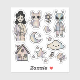 Cat Alien Pinup Girl Coole Illustrations Aufkleber